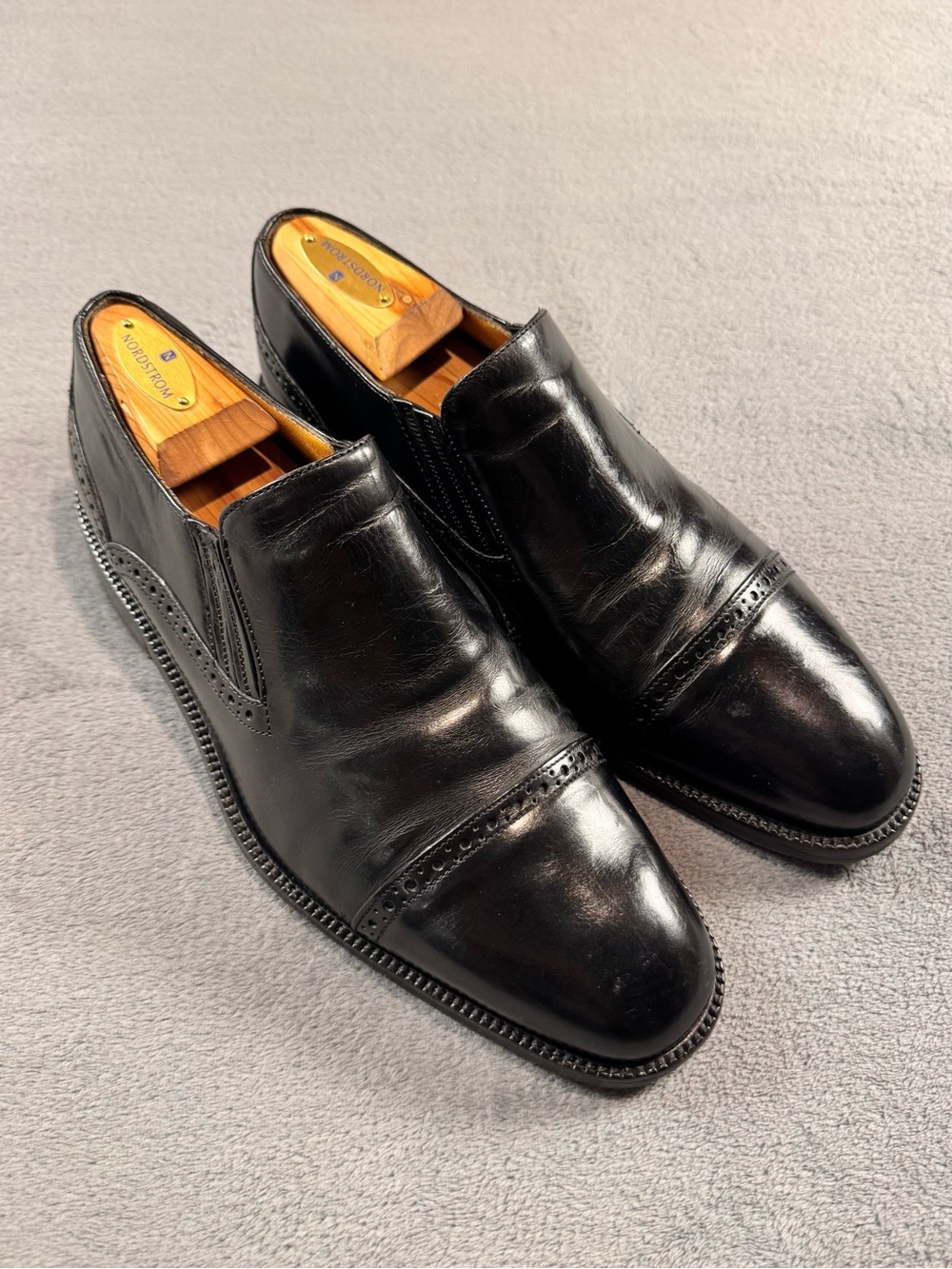 Johnston & Murphy Cellini Black Leather Slip-On Cap-Toe Loafers